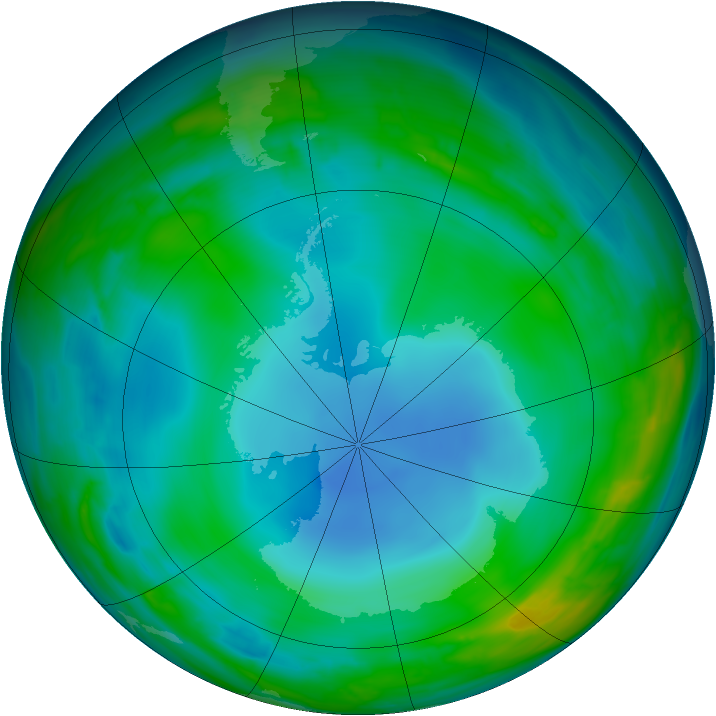 Antarctic ozone map for 15 June 2014